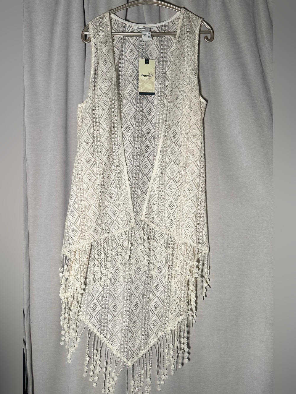 American Rag Cie Boho Crochet Lace Fringe Vest – Cream Ivory – Size XL